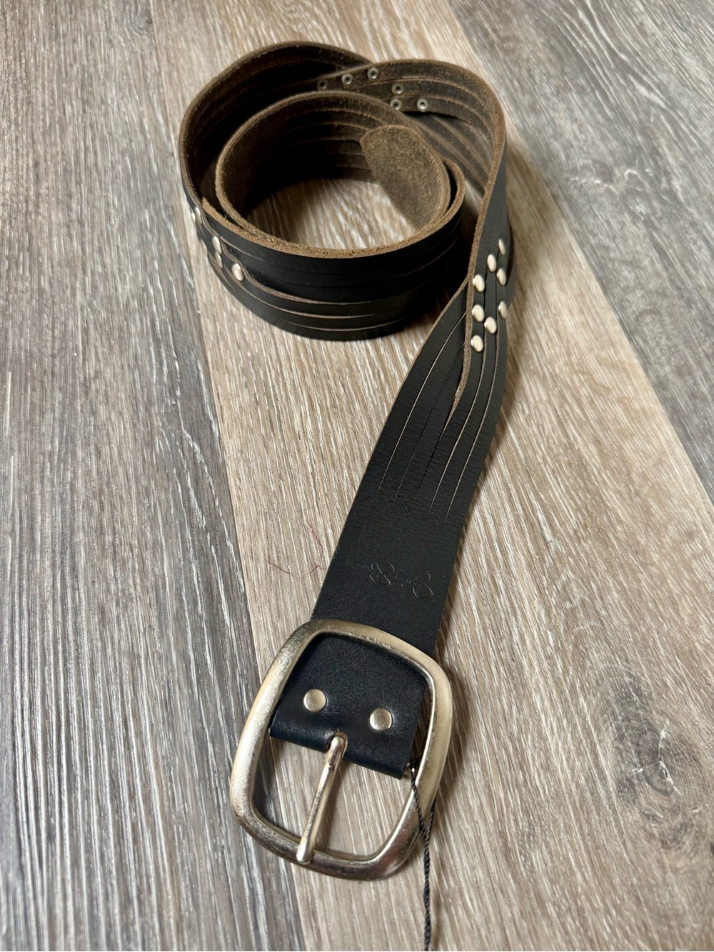 Jessica Simpson Black Leather Studded Women's Belt with Silver Buckle